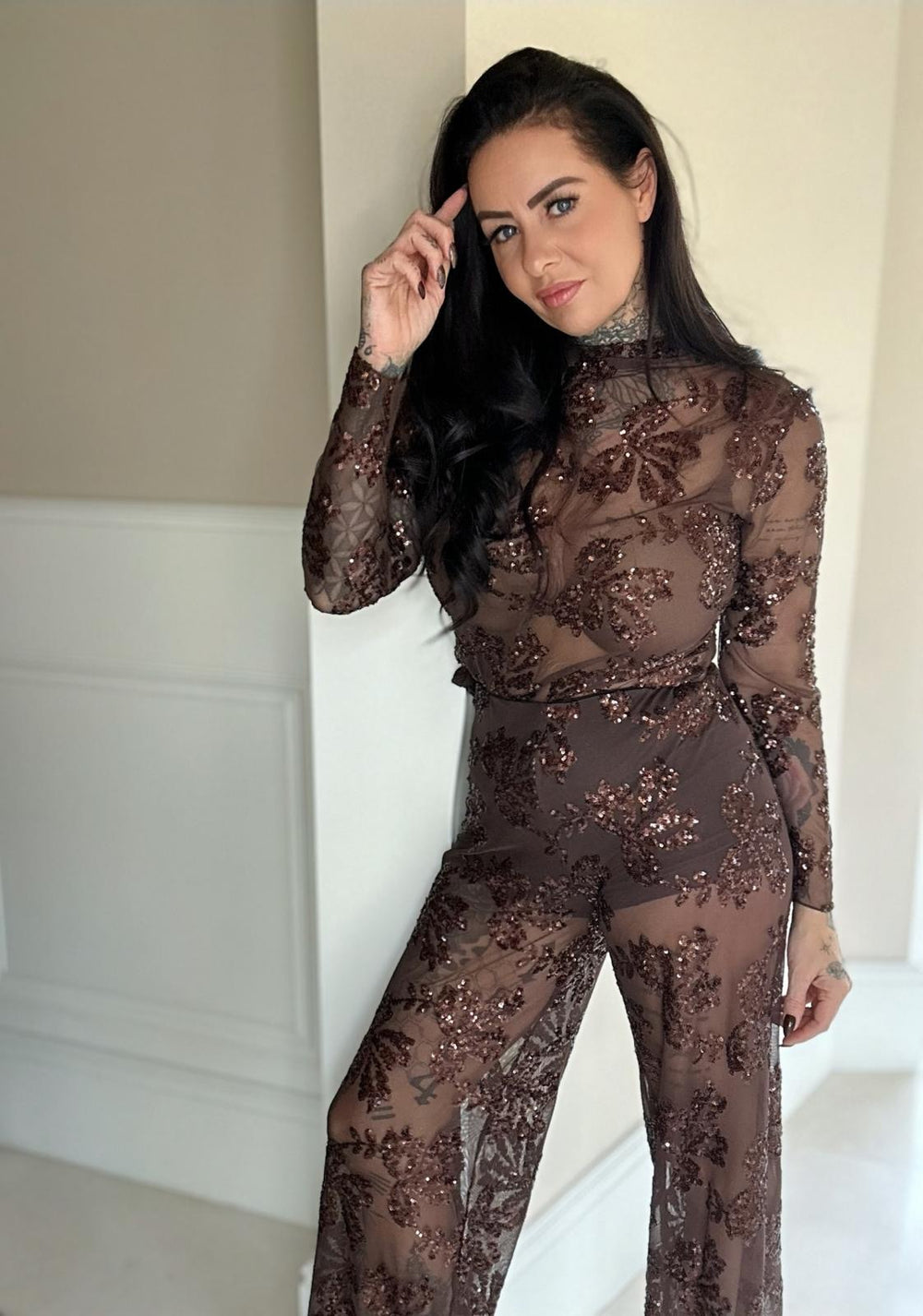 HOT ITEM mesh sequin embrodery Pantalon