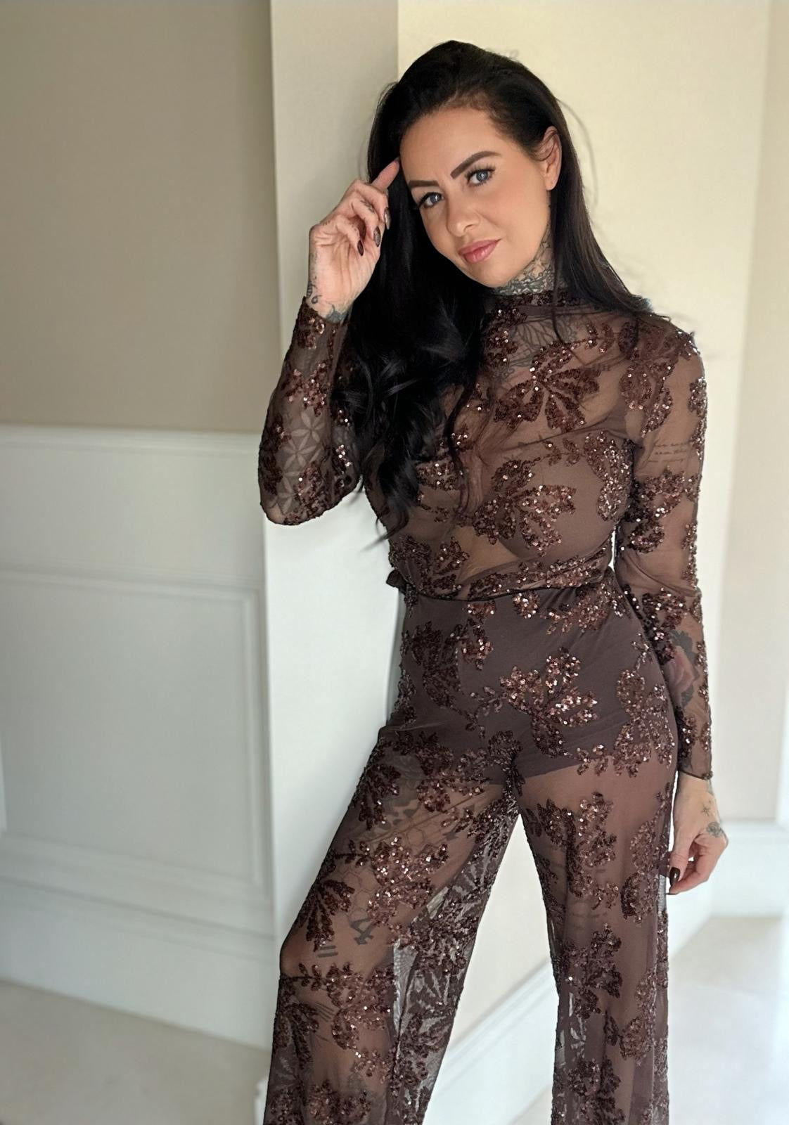 HOT ITEM mesh sequin embrodery Pantalon