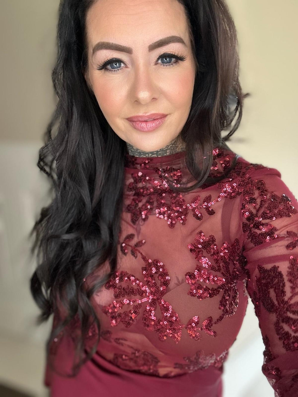 HOT ITEM mesh sequin embrodery top