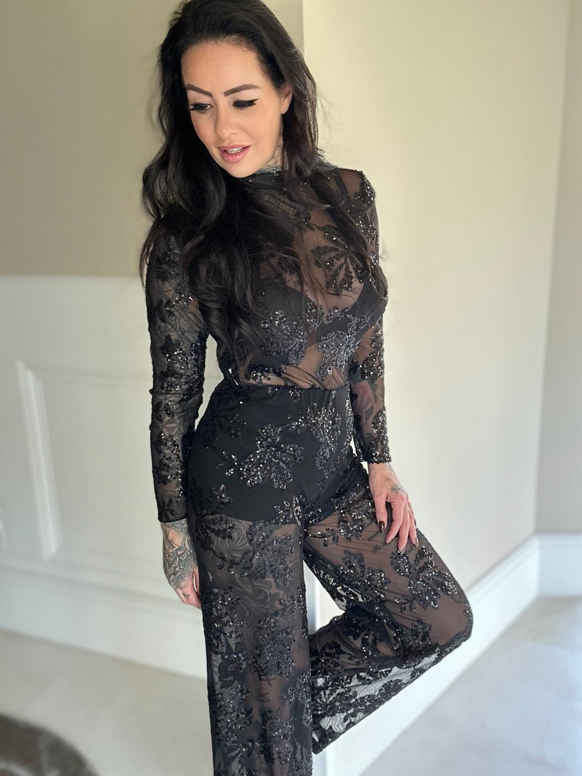 HOT ITEM mesh sequin embrodery pantalon ￼