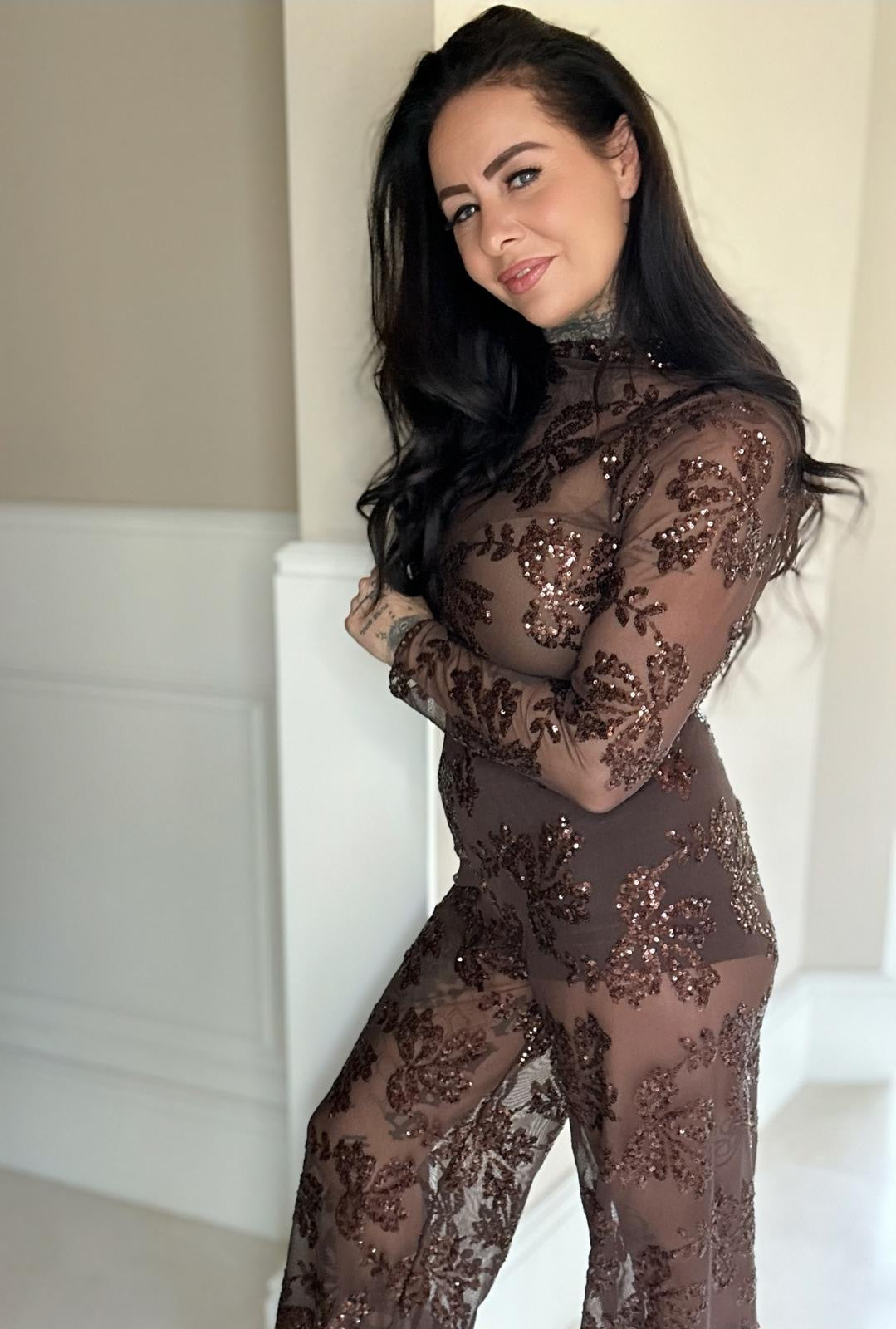 HOT ITEM mesh sequin embrodery Pantalon